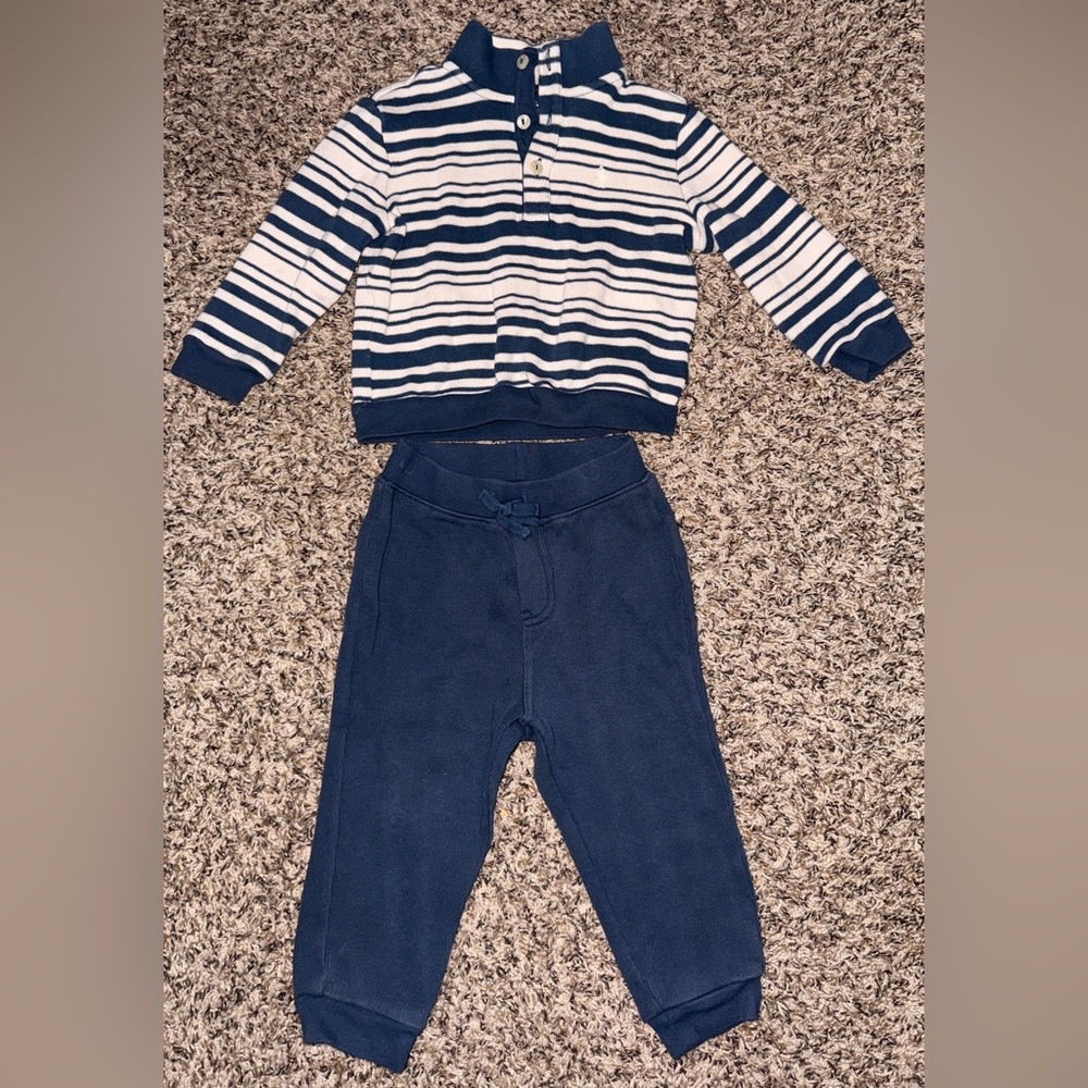 Polo by Ralph Lauren Navy & White Striped Top with Navy Jogger Pants